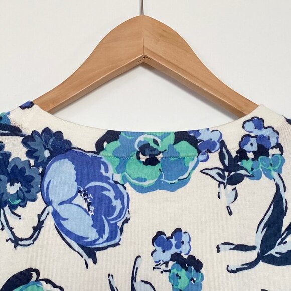 Talbots Womens Floral Knit Top Short Sleeve Preppy White Blue Green - Picture 6 of 9